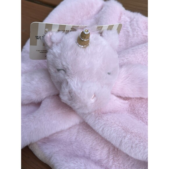 Linzy Baby Pink Sleeping Unicorn Lovey Plush Security Baby Blanket Rattle New - Picture 3 of 5
